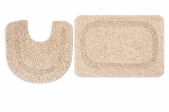 2-Delige Badmatset Beige – Badmat + Toiletmat – Zacht en Comfortabel