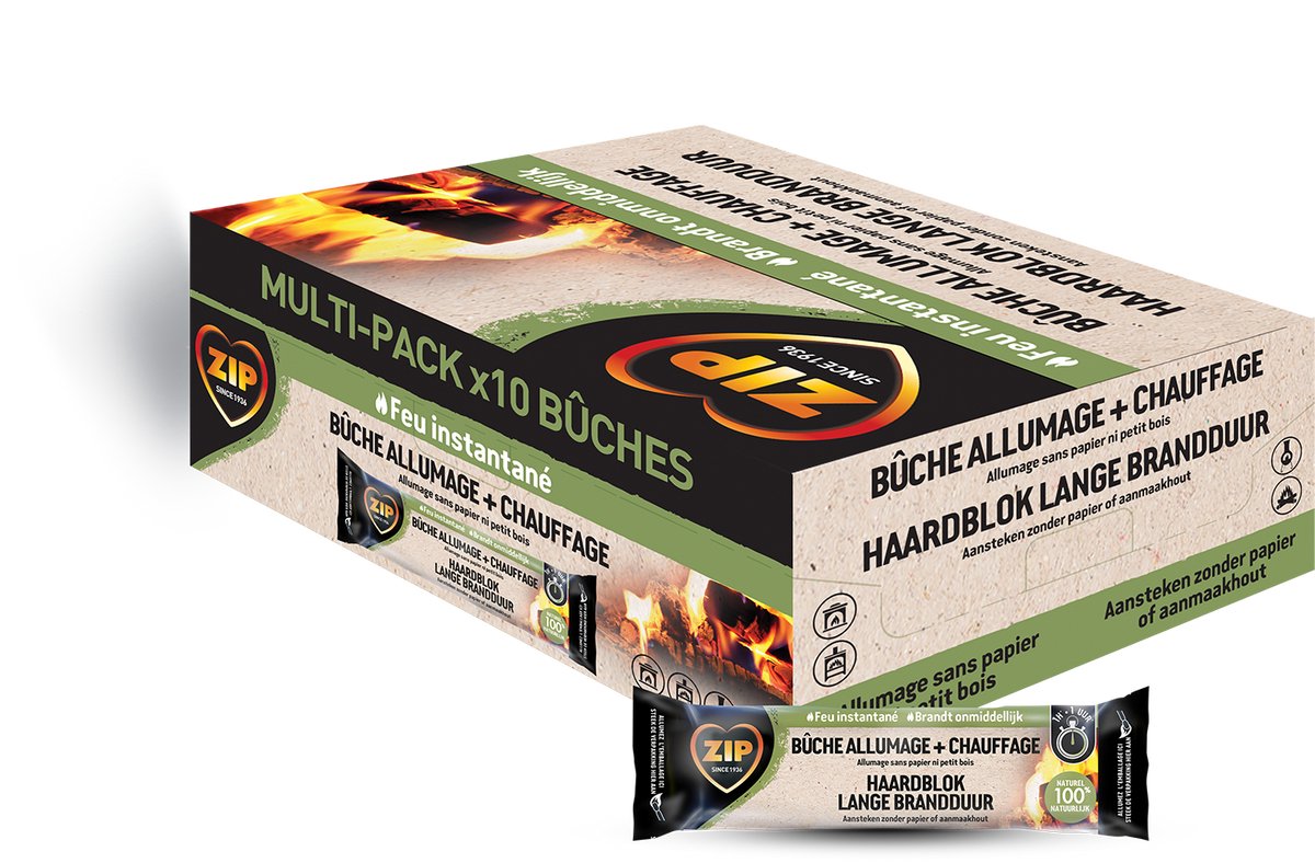 ZIP Starterlog 10 stuks - Haardblok - Openhaard & Kachel - Aanmaakblokjes - Natuurlijk en Geurloos - 10 x 400 gram