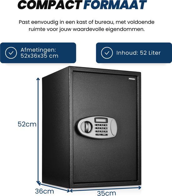 Nosam® Elektronische Kluis Brandwerend - Cijferslot – NL Handleiding – 52x36x35 cm – Vloer & Muur Montage