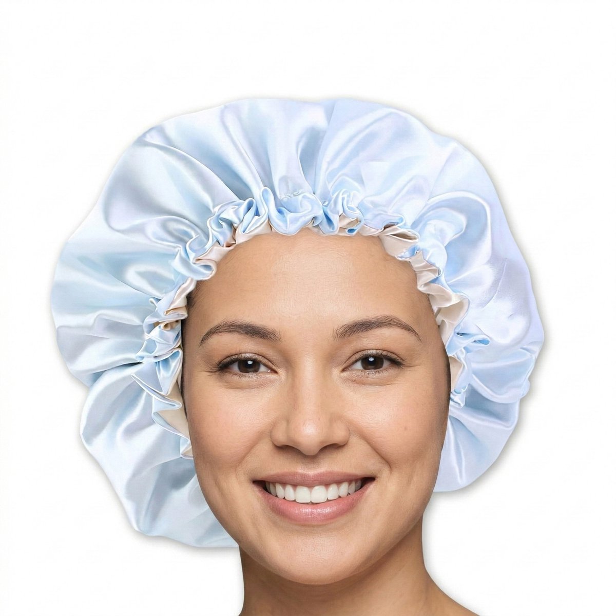 Satijnen slaapmuts – Verstelbare Bonnet van dubbellaags Satijn – Lichtblauw – AfricanFabs®