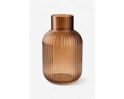Bruine Glazen Vaas Ø12 x 21 cm – Geribbeld Design – Gerecycled Glas – Moderne Decoratie