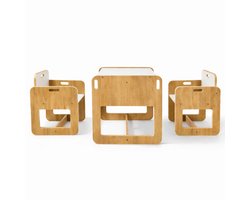 Minera® Kindertafeltje en Stoeltjes - Montessori Speeltafel - Knutseltafel Kind met 2 Stoelen - Peuter & Kleuter - Kinderbureau - Activiteitentafel voor Kinderen - Houten Tafel en Stoel - Kinder Tekentafel - Kindermeubelen Set 1 t/m 6 Jaar - Wit