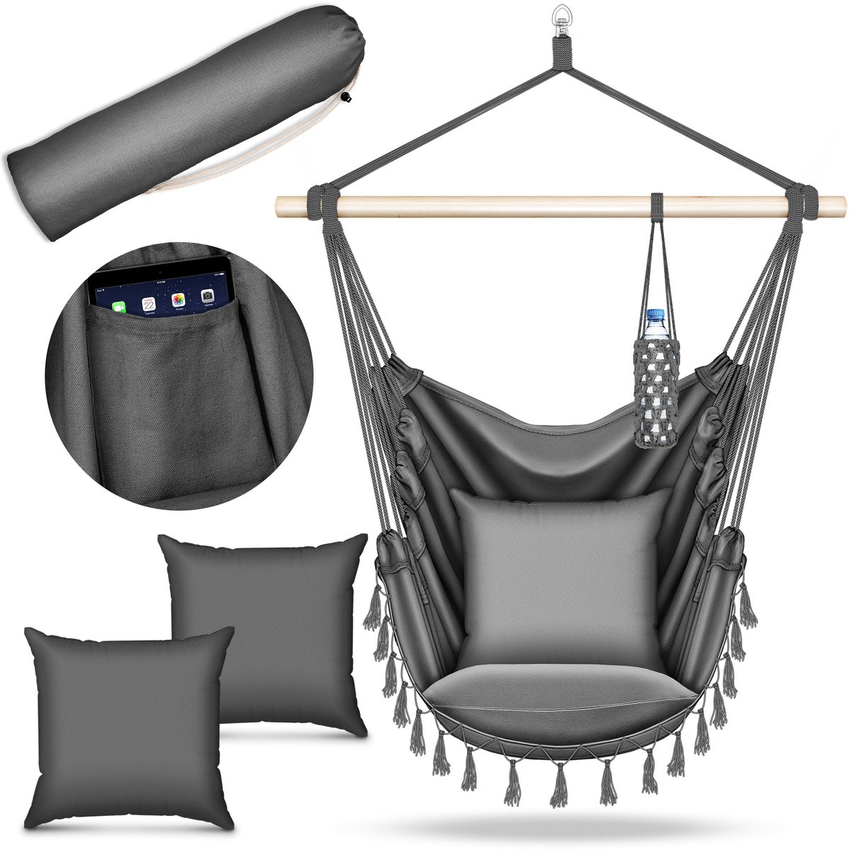 tillvex Hangstoel 150 kg met 2 kussen | Hangstoel voor binnen en buiten | Weerbestendig | Voor woon- en tuin