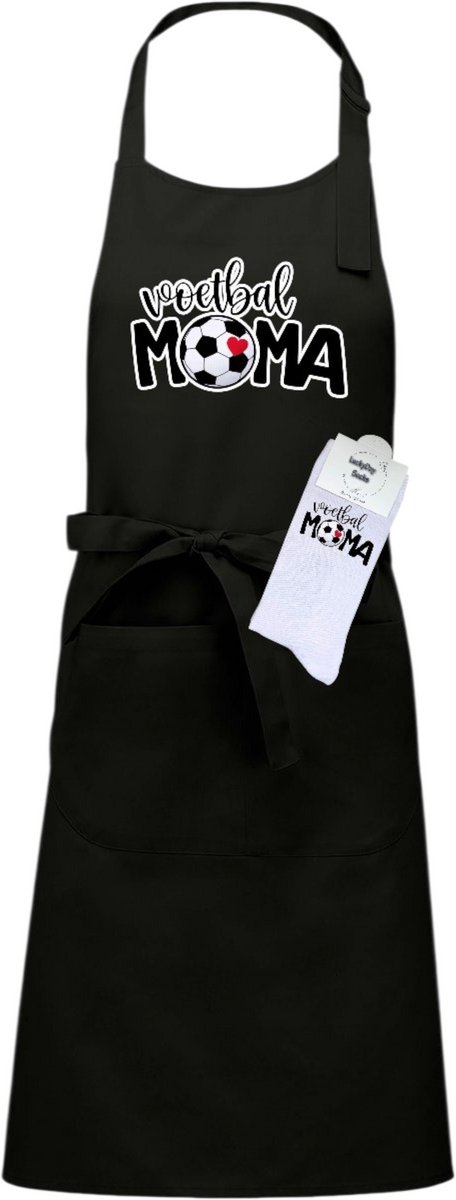 Keukenschort en sokken met tekst - Giftset - Voetbal mama - Moederdag - Vaderdag - Zwart - Verstelbaar - Cadeau idee - Verjaardag - Cadeau dames en heren - Liefste Opa en Oma cadeau - Verrassing - Grappig cadeau - Onesize