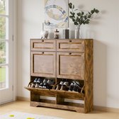 Xbro Schoenenkast met 4 Klapdeuren en 2 Lades – Dubbele Diepte – Modern Schoenenrek met Bovenplank – Voor Hal & Slaapkamer – 95 x 24 x 102 cm – Retro