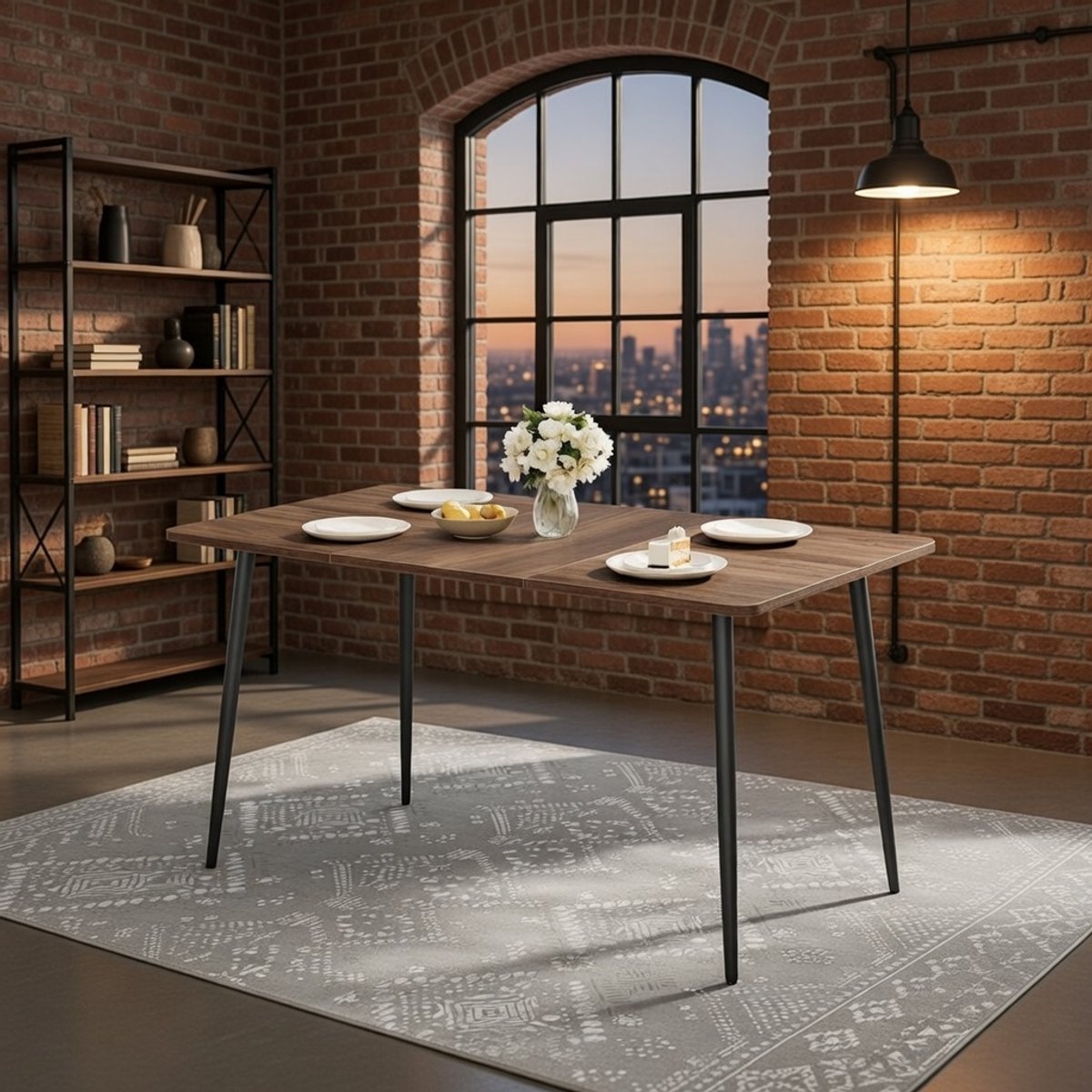 RusticLine Eettafel 140x75 cm - Landelijke Eetkamertafel voor 4-6 personen - Walnootkleur & Zwart Staal - Hittebestendig & Krasvast - Industrieel DesignCasa Serena – Casa Dorada