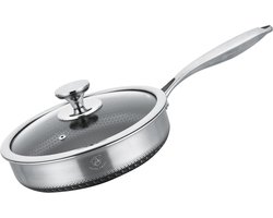 Royal Swiss® Koekenpan Ø 28 cm – PFAS & PTFE vrij – RVS Tri-Ply Honingraat Anti-aanbak