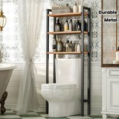 SMIBUY Badkamer boven het toilet opbergkast, 2-deurs bamboe kast organizer, vrijstaand ruimtebesparend toiletrek met verstelbare binnenplank en open plank (natuurlijk