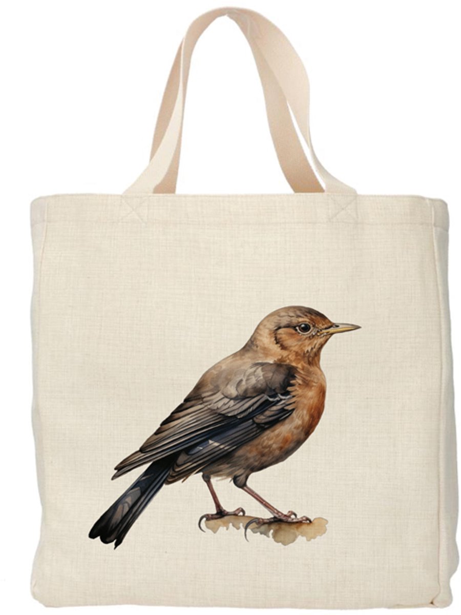 Geurfruit - Shopper - Tas - Design - Vogel - Merel - Linnen - Kleurvast