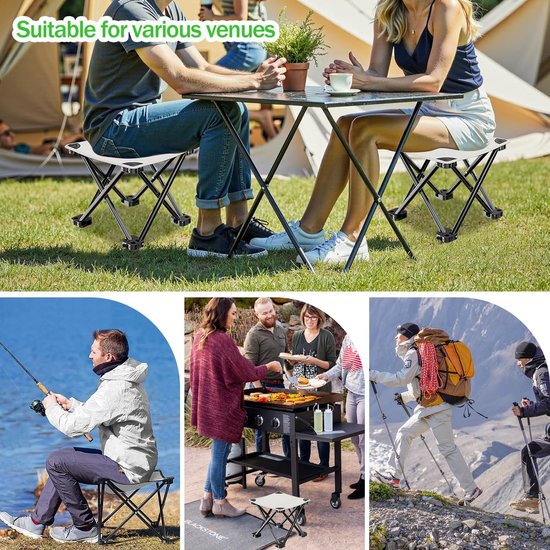 Portable Folding Stool, Mini Folding Chair, Camping Stool for Fishing, Garden, Camping, Travel, Picnic, Beach，28*28*23cm(White) — afbeelding 3