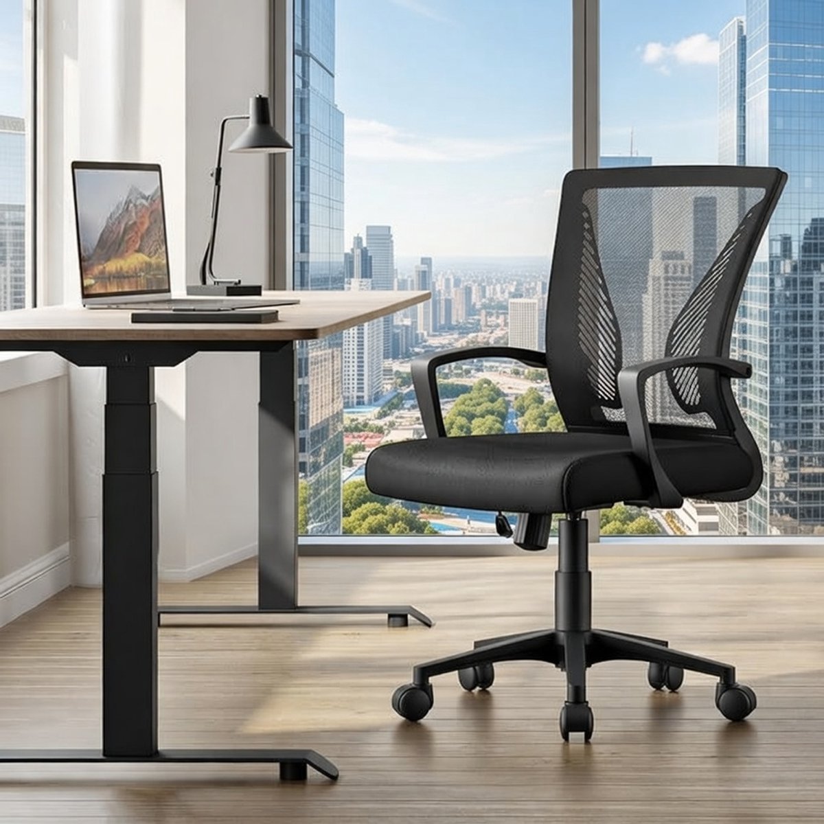 Ergonomische Bureaustoel Casa Serena - Directiestoel Zwart, Vertelbare Hoogte, Kantelbare Rugleuning, Comfortabele Armleuningen - Duurzaam Mesh & Metalen Frame - Voor Thuis en Kantoor – Afmetingen ...