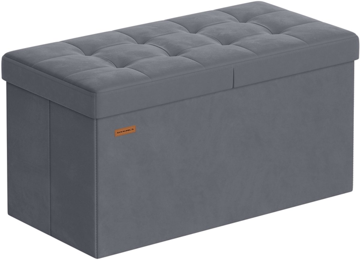 Bank met opbergruimte en scharnierend deksel - 38 x 76 x 38 cm - Leigrijs