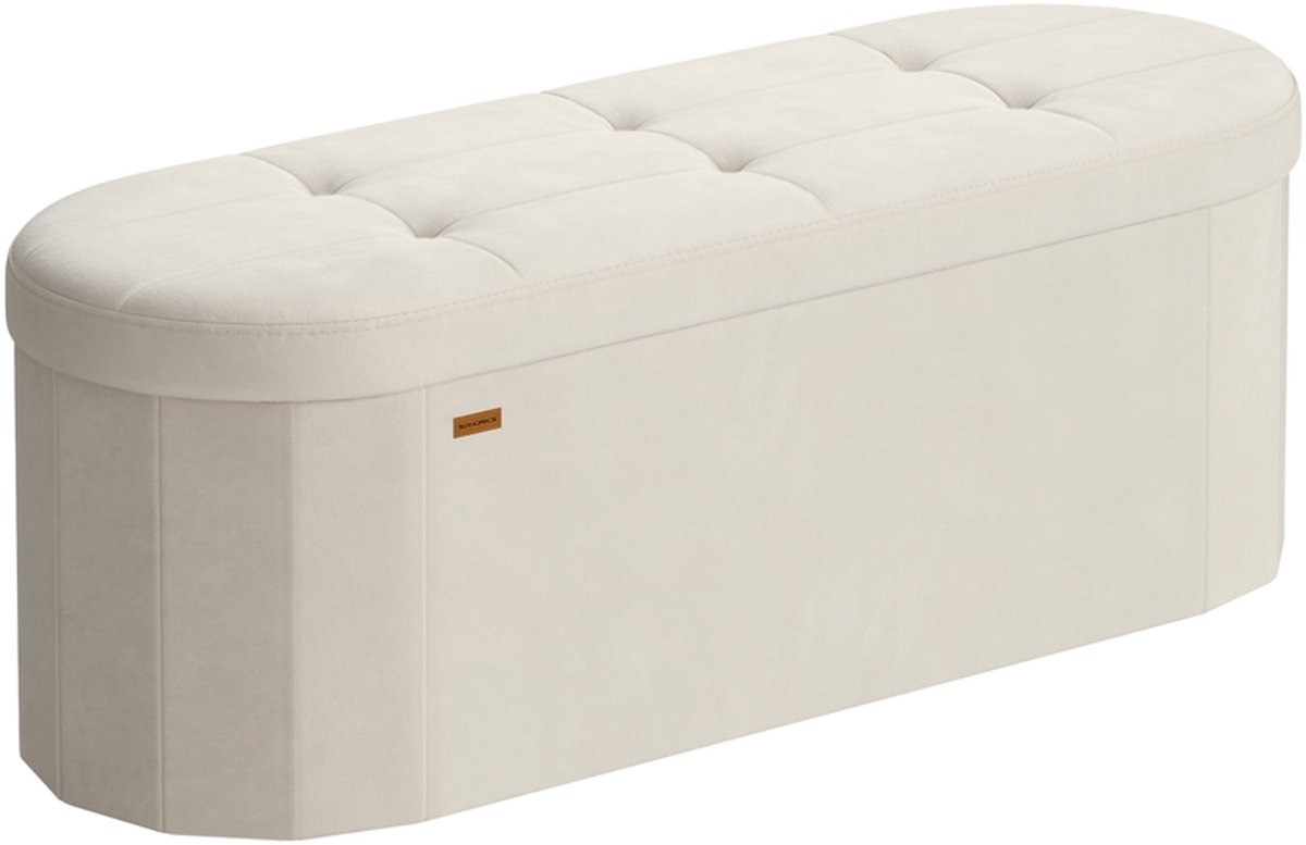 Bank met opbergruimte biedt comfortabele zitgelegenheid en opbergmogelijkheden. Crème wit - 38 x 110 x 38 cm - Crèmewit