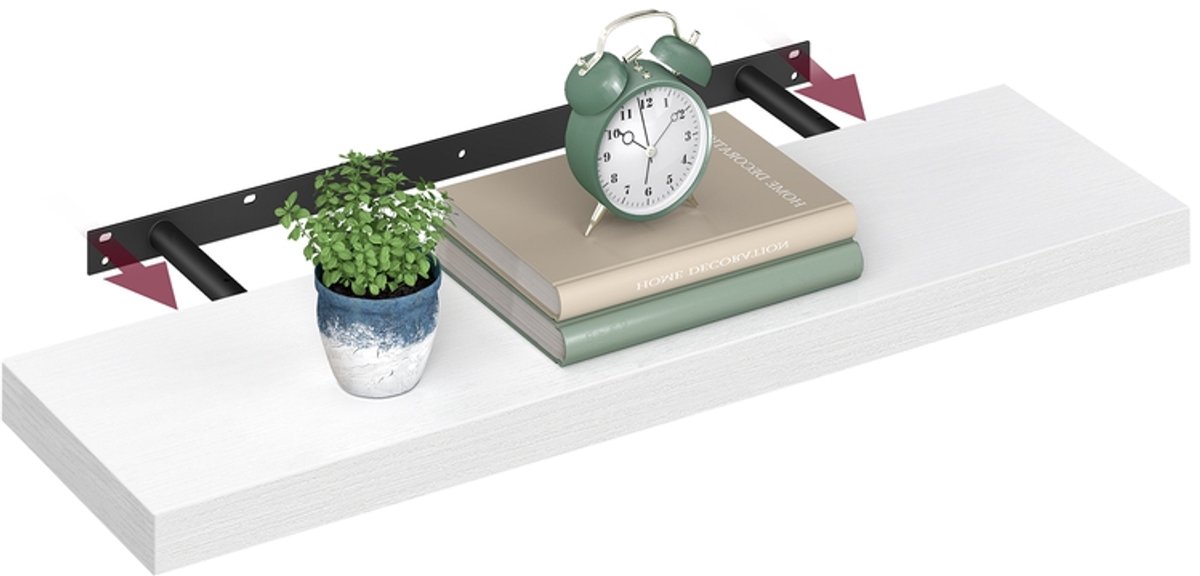 Wandplank – Zwevende plank voor fotolijstjes – Sneeuwwit – 20 x 80 x 3,8 cm – MDF en staal