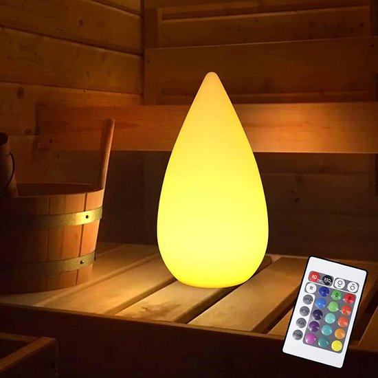 LED Tafellamp Dimbaar - Draadloos Oplaadbaar - Modern Design - Batterij Lamp - Binnen & Buiten Gebruik - Bedlampje met Waterdruppel Effect - Afstandsbediening - Oplaadbare Nachtlamp - IP54 Weerbestendig - Sfeerlamp voor Sauna, Bar & Restaurant