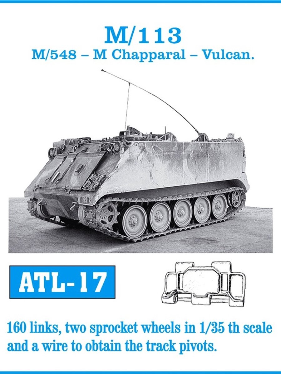 Friul ATL-17 M/113 M/548 – M Chapparal – Vulkan Metalen Rupsbanden 1:35 – Witmetaal Track Set – Volledig Zelf Te Monteren