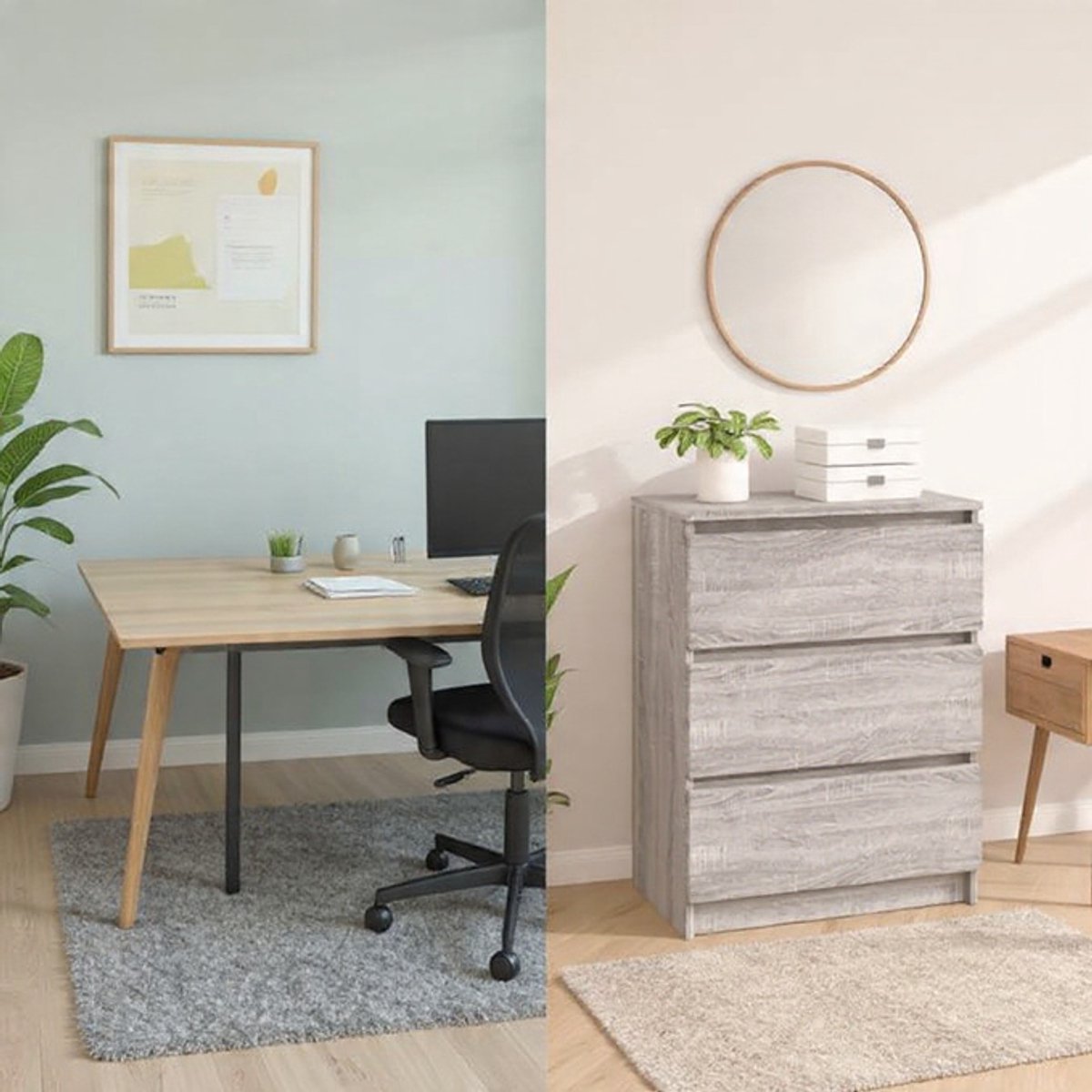 Serena Dressoir – Dressoir & Ladekast met 3 lades – Woonkamerkast met Veel Opbergruimte – Sonoma Grijs – 60 x 35 x 76 cm – Houtmateriaal-Casa Serena – Casa Dorada