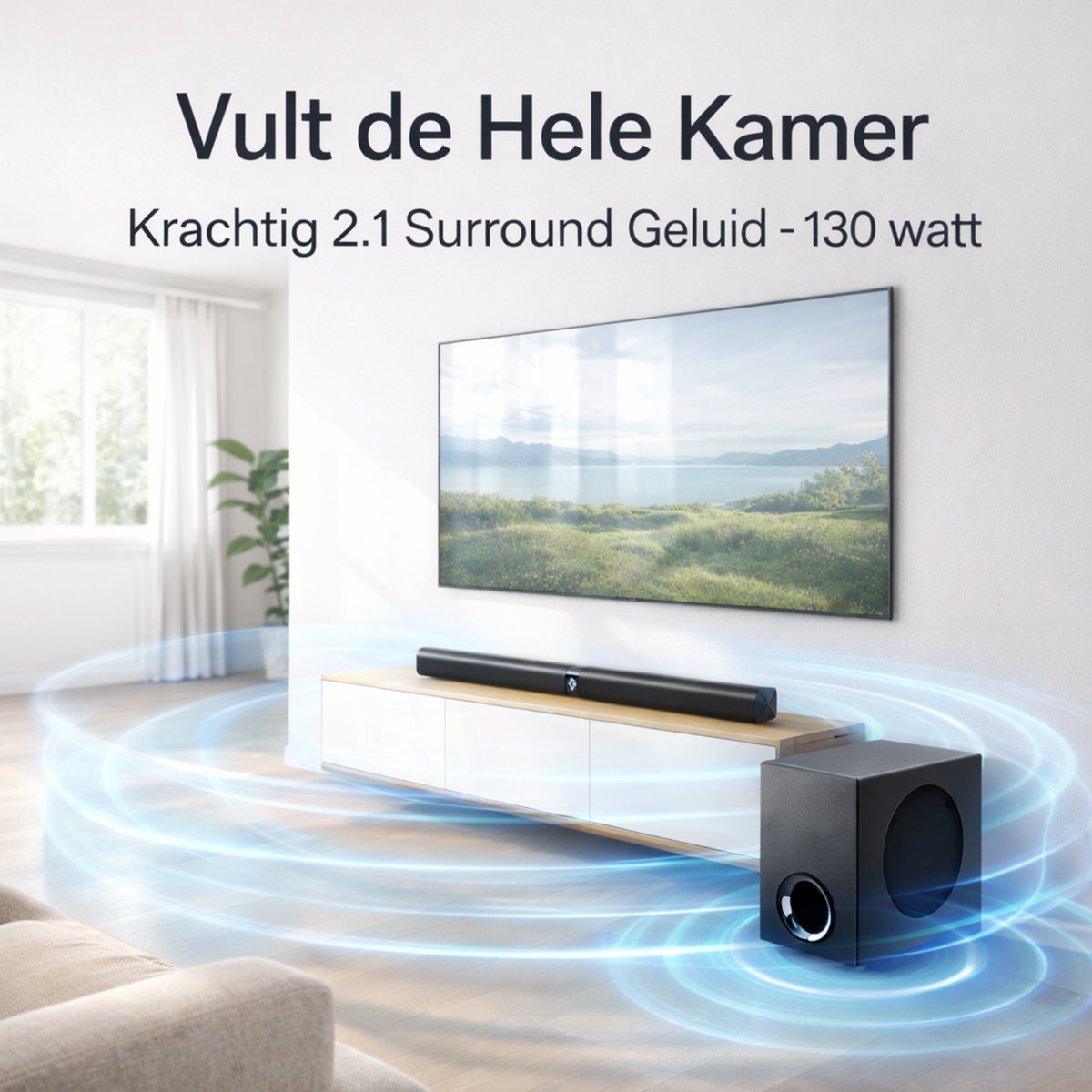 SyncGear 2-in-1 Soundbar met Subwoofer - 130W, Bluetooth 5.3 thumbnail 5