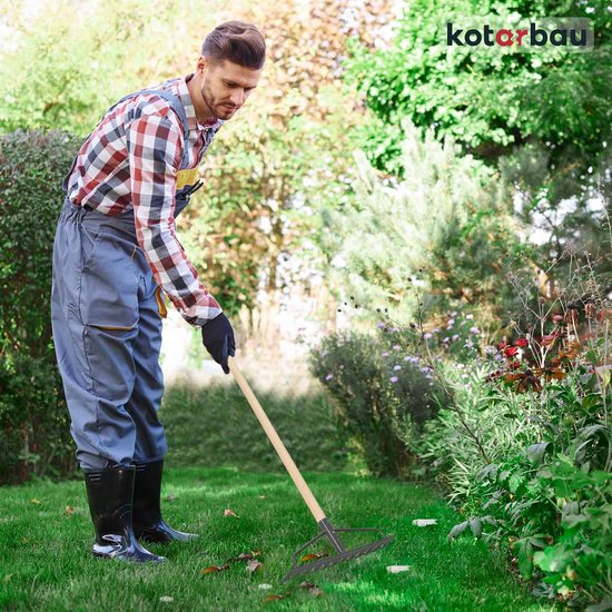 KOTARBAU® Tuinhark, Gazonhark, Bladhark, Metaal, 36 cm, Grijs & Naturel, Tuinhark voor Gazon, Met Houten Steel, 14 Tanden, Stevige Hark, Waaierbezem, Robuust Tuingereedschap van Merkloos	 — afbeelding 5
