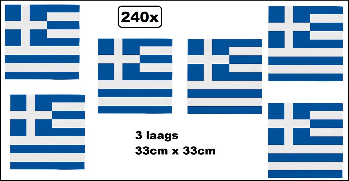 240x Servetten Griekenland 33cm x 33cm - 3 laags - Greece Servet diner eten knoeien restaurant BBQ thema feest verjaardag feest