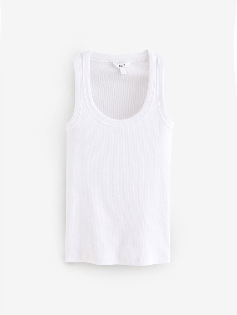 Next - Dames - Premium geribbelde lage mouwloze tanktop - Wit