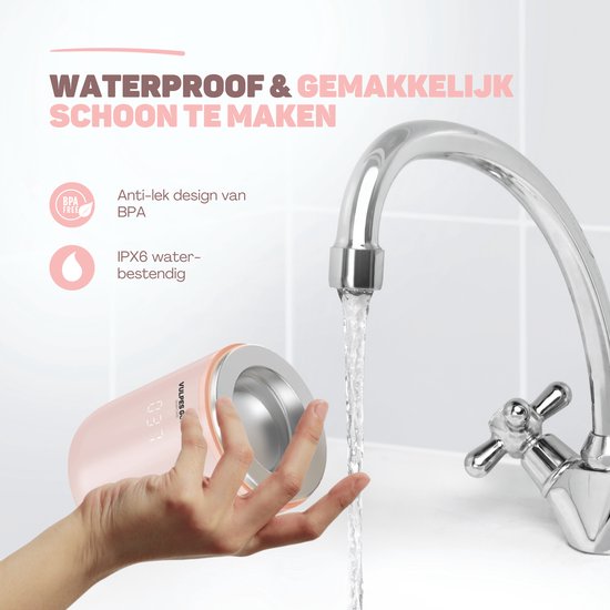 Vulpes Goods® BabyCare - Flessenwarmer Onderweg Pro - Draagbare Baby Flessenwarmer - Intelligente Flesverwarmer - 4 Temperatuurniveaus - 6 Adapters - Draadloos - Roze