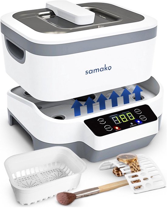 Samako Ultrasoon Reiniger PowerWave - Reinigingsapparaat - Ultrasoonbad - Brillen - Sieraden - Horloge - Make-up kwast - 1200 ml