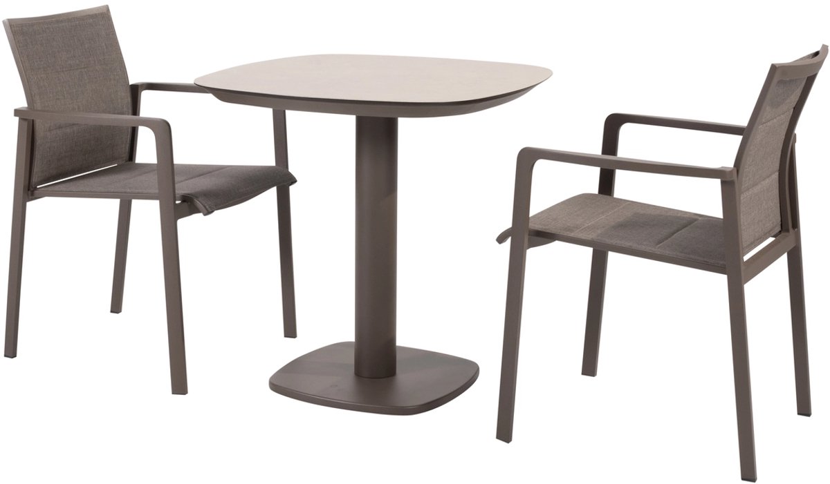 4 Seasons Outdoor Manolo ensemble bistro 75 x 75 cm avec 2 chaises Cortina - terre