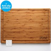 Planche à découper en Bamboe Anaví avec rainure pour jus et antidérapant - Planche à découper en bois avec poignées - Peut également servir de planche à boissons - 40 x 28,5 x 2,5 cm - Planches de cuisine - Couleur naturelle - Planche à tapas
