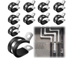 10 stuks bevestigingsclips - Kabelclips - Waterleidingbevestigingsclips - R-type metalen buisclips - Pijpverstevigingsklem - Geen schroeven inbegrepen - Voor slangen, draden en buisinstallatie (24*15 mm - Zwart)