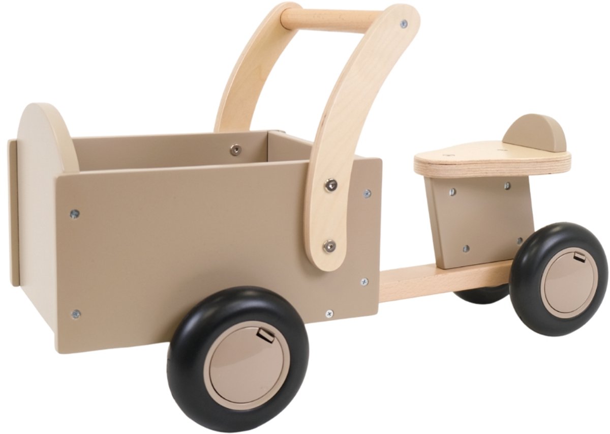 Bandits & Angels Bakfiets Loopfiets Hout Little Rider Beige Sand vanaf 1 jaar - Voor Jongens en Meisjes - Ride-On Houten Bakfiets - Houten Loop Fiets Beige - Geluidsarme Wielen - Kraamcadeau — afbeelding 8