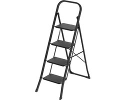 BRASQ Huishoudtrap 4-treden Zwart - keukentrap inklapbaar metaal voor Particulier en professioneel gebruik - Trap Ladder - Anti slip