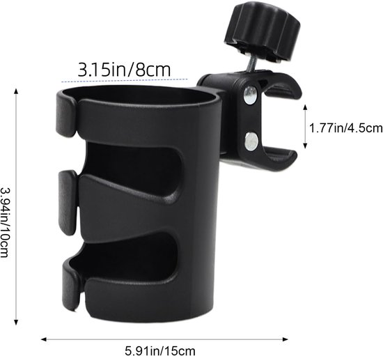 Bekerhouder - bekerhouder voor kinderwagen - flessenhouder - verstelbare klem - fiets accessoire - voor kinderwagens, rolstoelen, fietsen, rollators, scooters (10*8 cm - zwart) — afbeelding 2