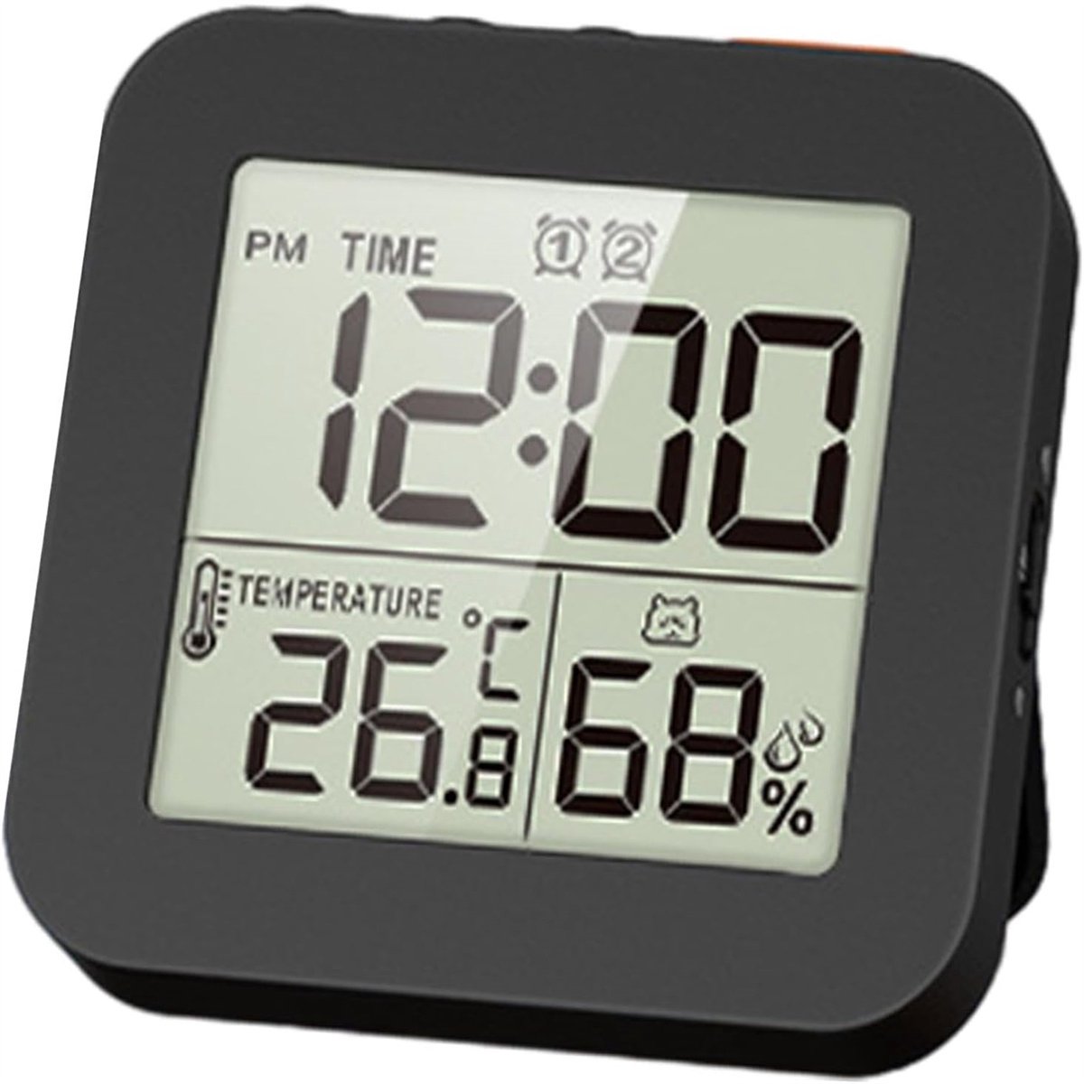 QTTVBTNA -Digitale Badkamerklok met Hygrometer & Thermometer – LCD Display – Countdown Timer – 2 Wekkers met Snooze – Spatwaterdicht – zwart– Voor Badkamer, Keuken & Slaapkamer
