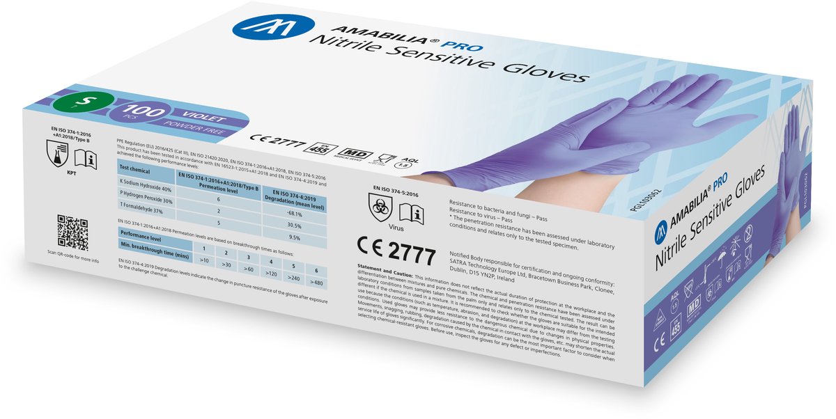 Nitril handschoenen ongepoederd Amabilia - Maat S - 100 stuks - Violet