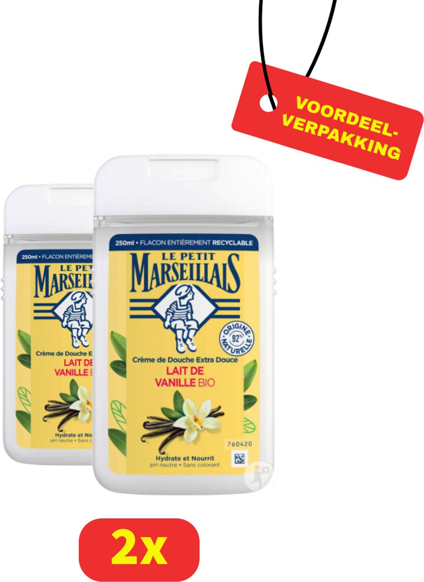 Le Petit Marseillais Douchegel - Biologisch - Vanillemelk - 2 x 250ml - Voordeelverpakking
