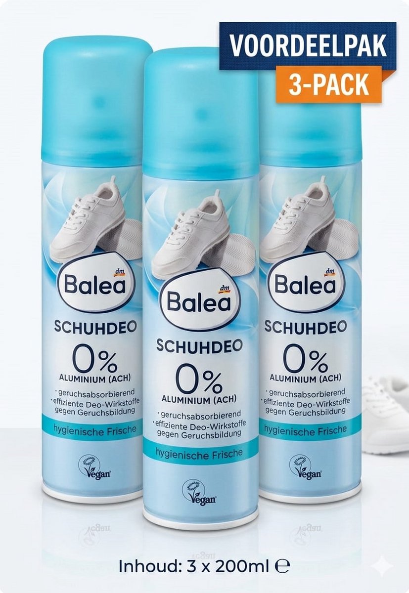 Balea Schoenendeodorant & Schoenenspray - Geurvreter tegen Zweetgeur - 0% Aluminium & Vegan - 3-Pack Voordeelverpakking