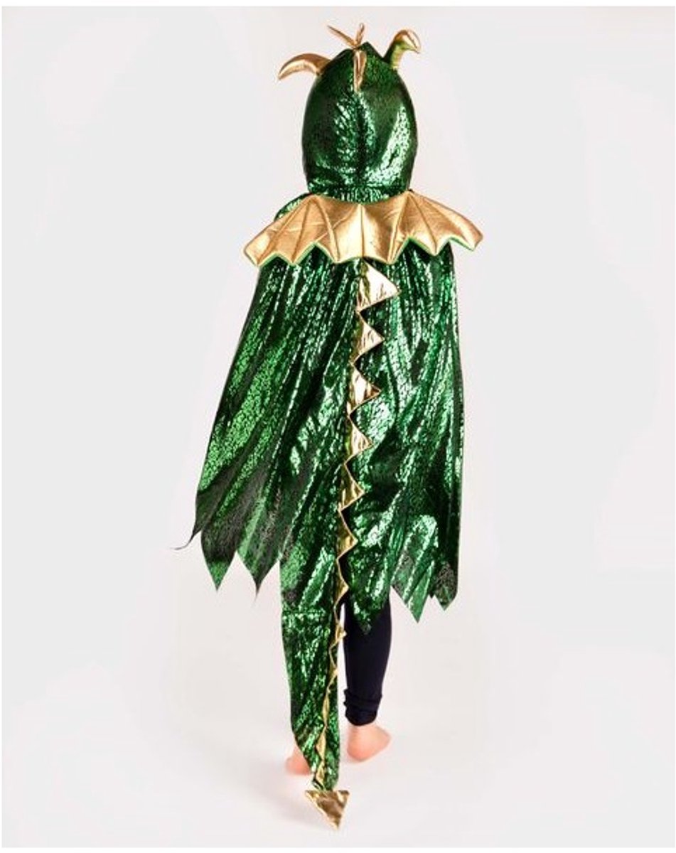 Den Goda Fen Verkleedkledij Draak - Cape met kap en vleugels - 104-128 cm - 3-8 jaar - Groen