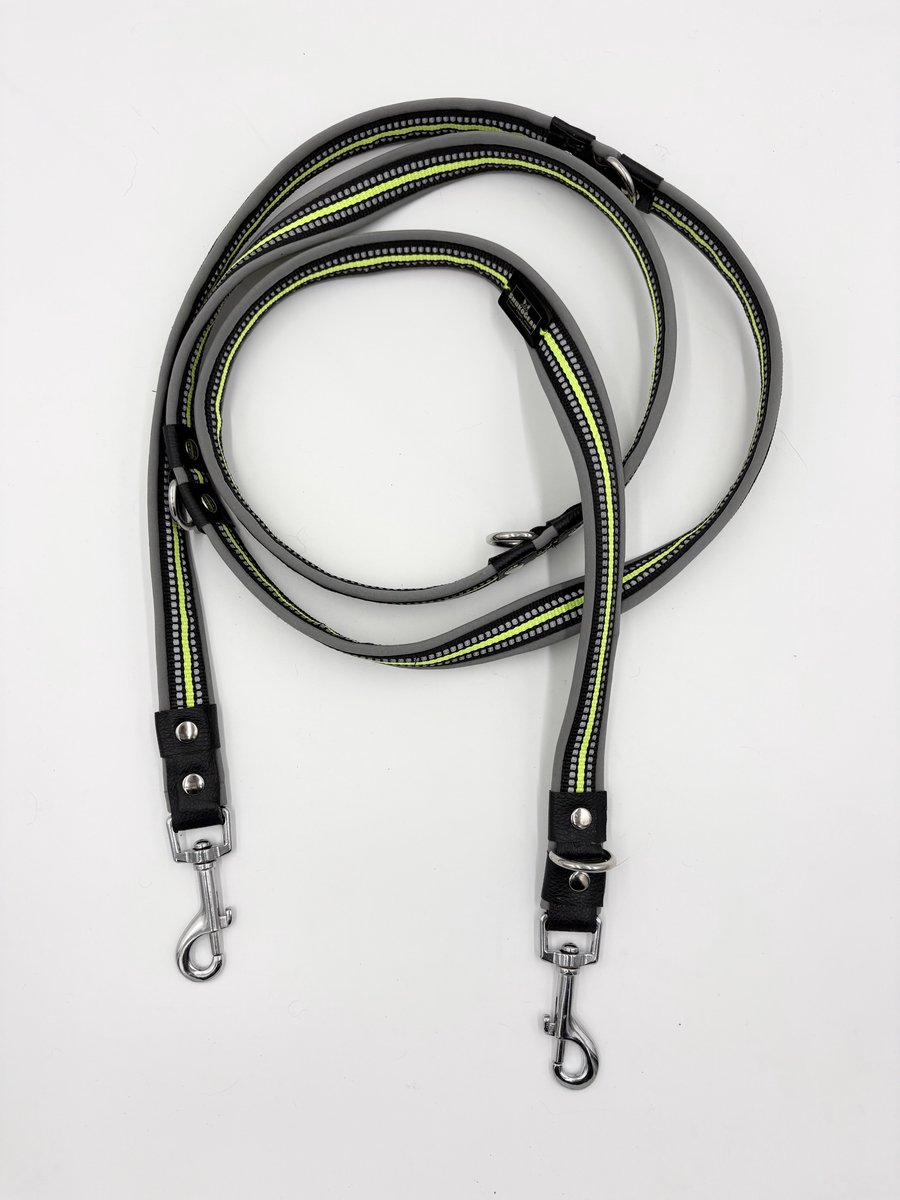 Hondenriem - Hondenlijn - ShukoGear by MadeByShuko - reflecterend - grijs, zwart, fluorgeel - hondenlijn verstelbaar - honden uitlaatriem - dog leash - hondenriem fashion - hondenriem lichtgewicht - hondenlijn uniek ontwerp - hondenriem stevig