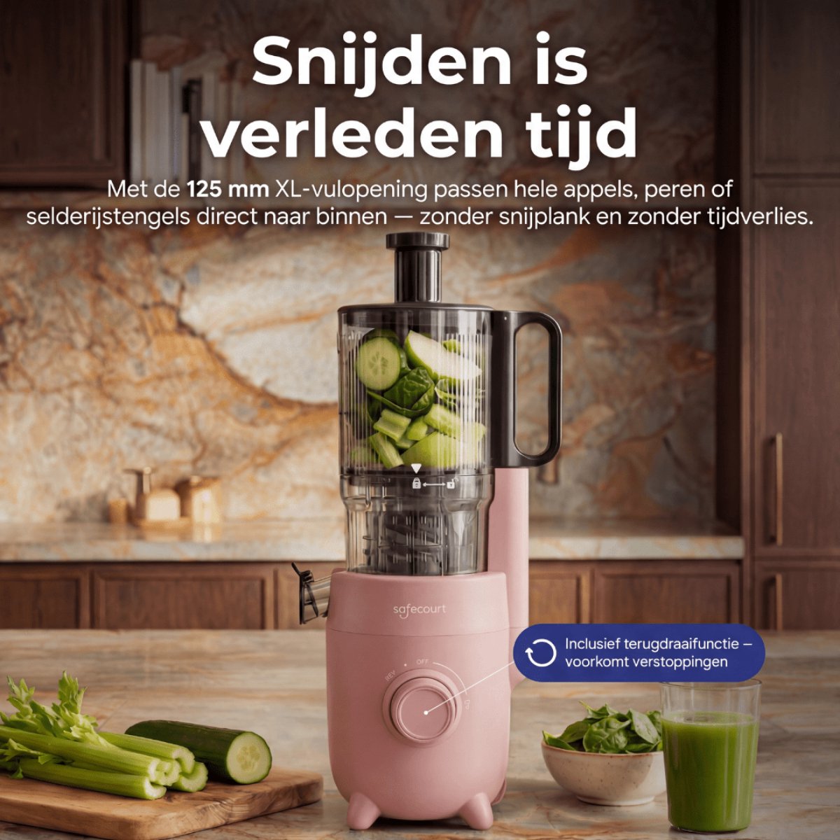 Safecourt Kitchen Slow Juicer - sapcentrifuge Roze thumbnail 3
