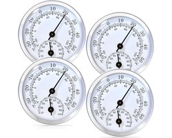 Deze 4-delige thermometer- en hygrometerset bevat een precisiethermometer en -hygrometer, en een 58 mm kamerthermometer, geschikt voor thuisgebruik, binnenruimtes, kamers voor ouderen, babykamers, enz.