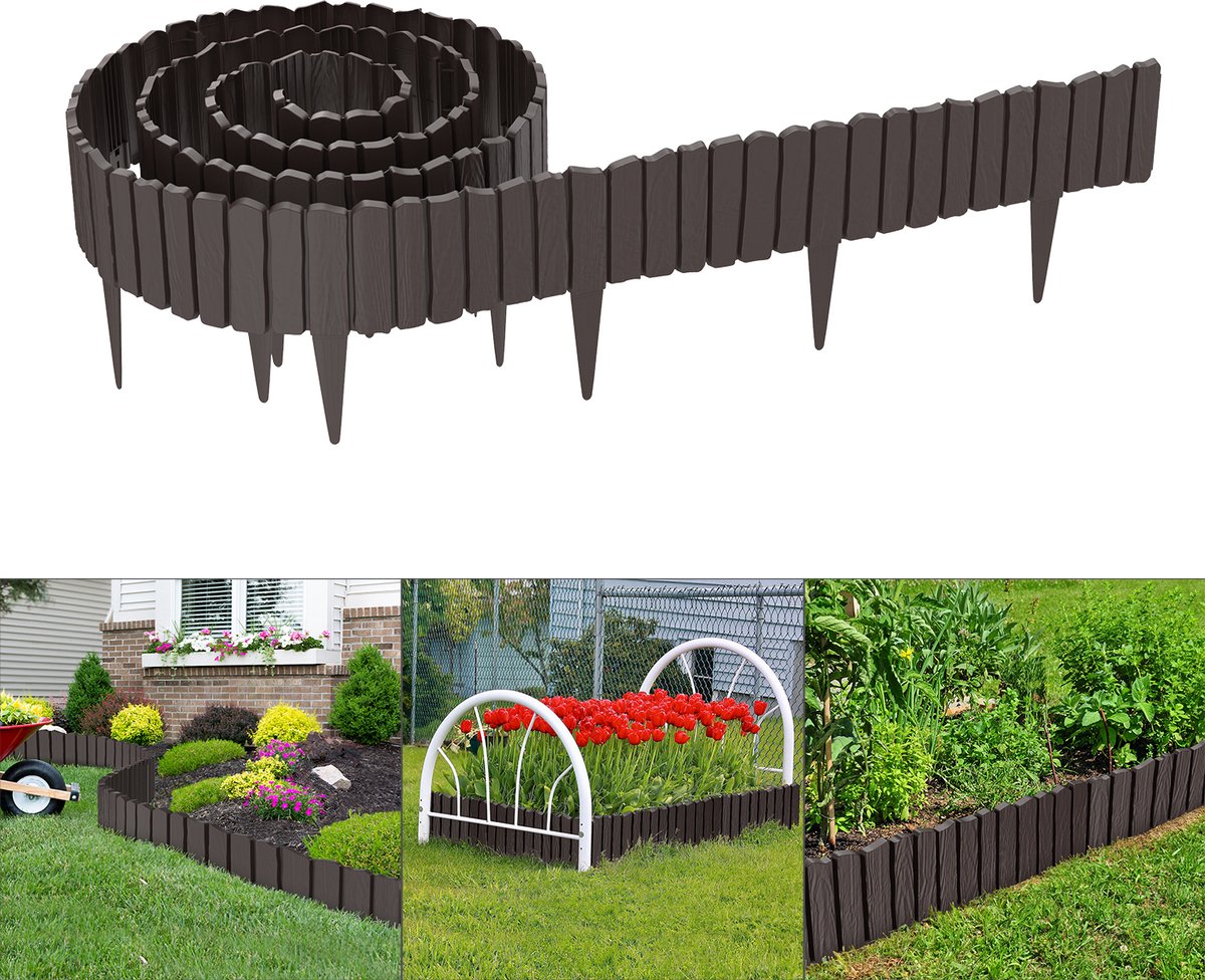 Froadp Robuuste Houtlook Tuinborder 13,8m - Decoratieve Palissade - Bruin