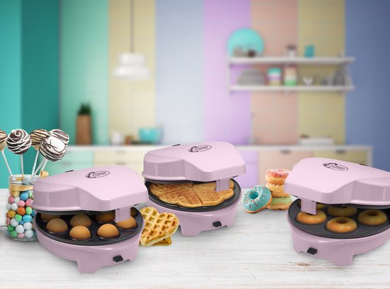 Bestron Cakemaker 3-in-1 - ASW238P - Donut-, hartenwafels en cakepopmaker - 700W - Roze - 5 jaar garantie van Bestron — afbeelding 2