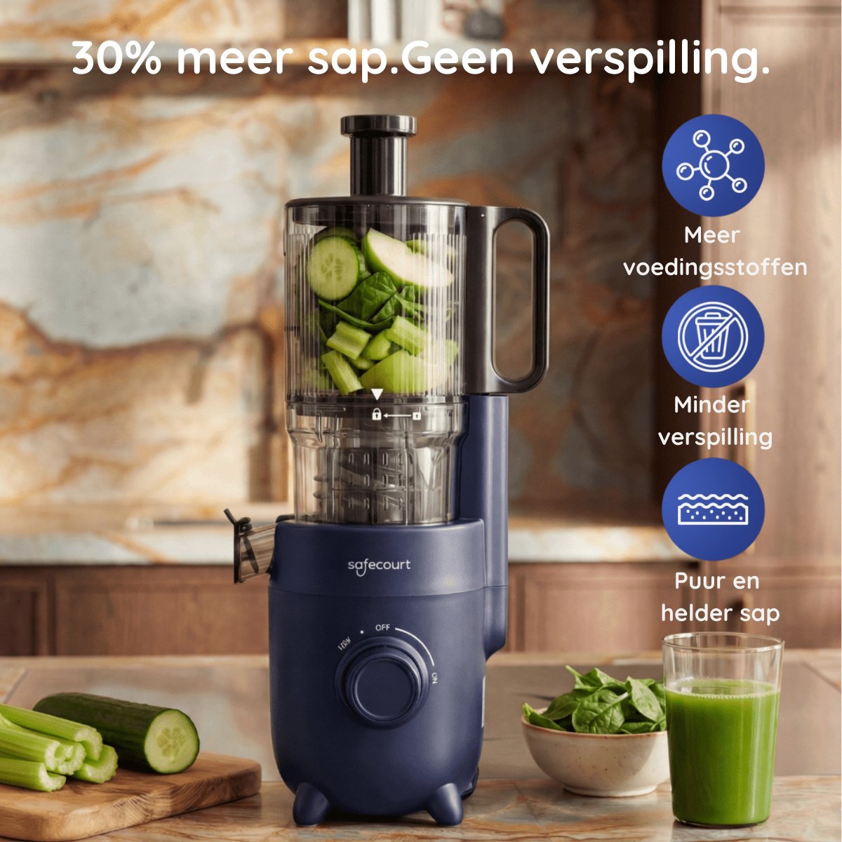 Safecourt Kitchen Slow Juicer - sapcentrifuge Blauw thumbnail 4