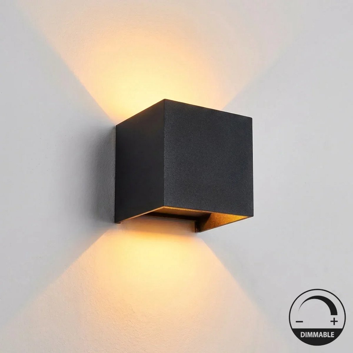Luminize Buitenlamp dimbaar - Wandlamp buiten - Kubus wandlamp - Up en down light - 2700K warm licht - 12W - 1200 lumen - IP54 - LED - Zwart