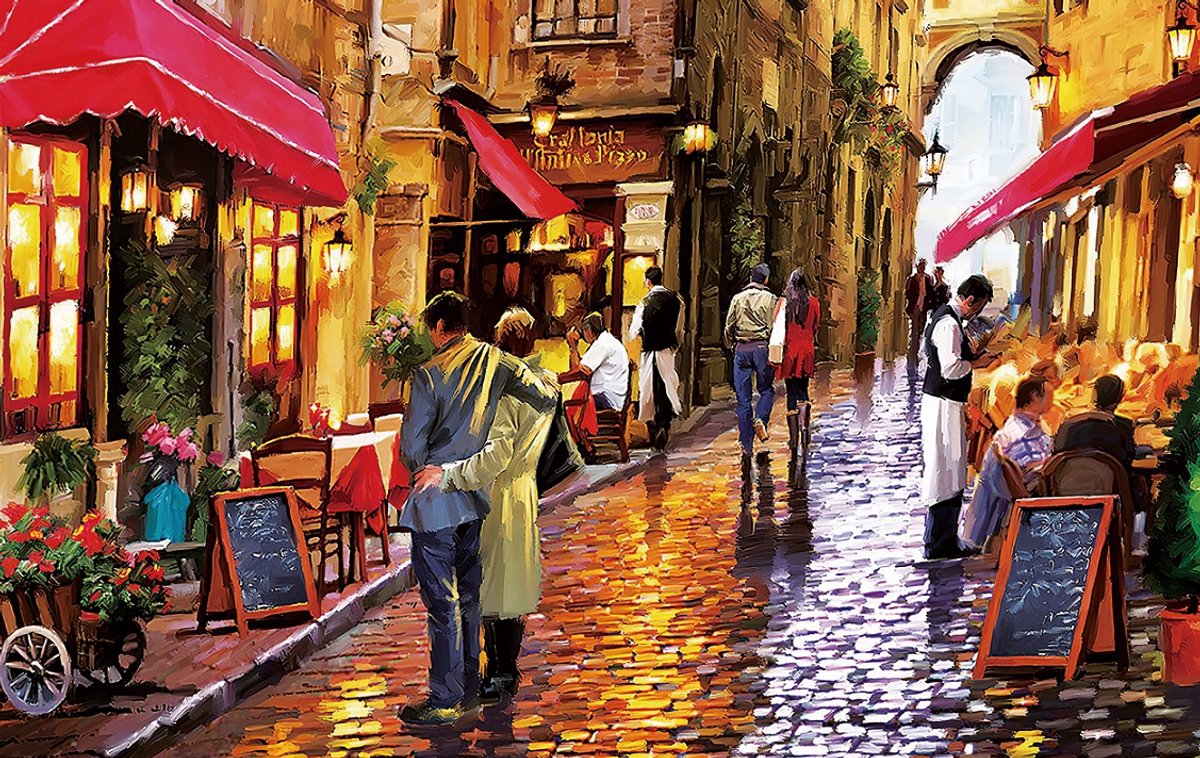 JigSaw Koffiebar Straat - Coffee Street Legpuzzel 1000 Stukjes Puzzel 50 x 70 cm Puzzle Vanaf 14+