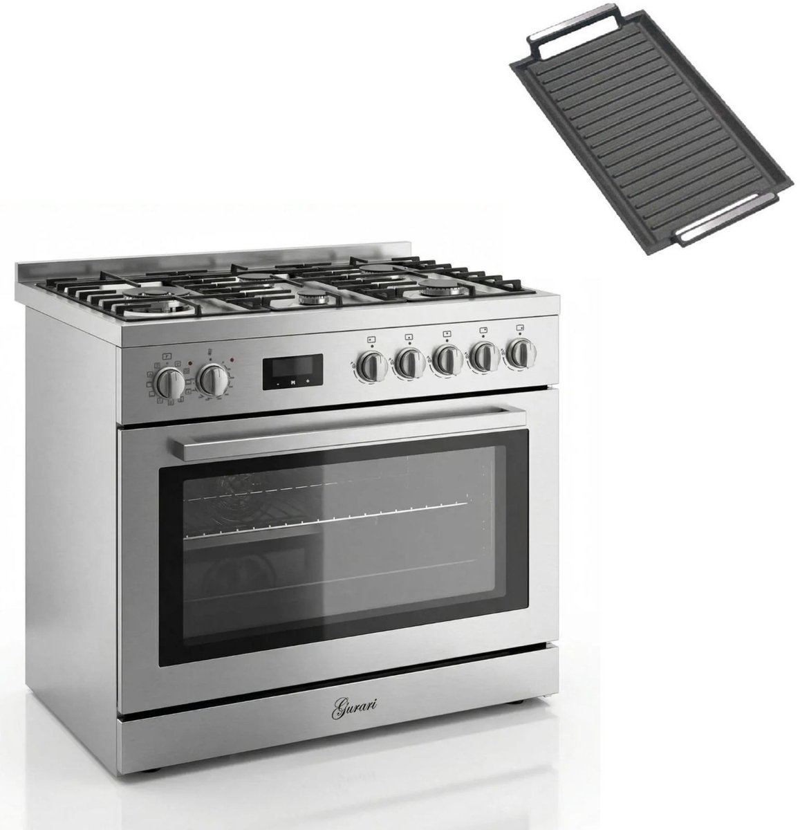 Gasfornuis Roestvrij staal Gas Elektro Fornuis 90 cm 126 L Aardgas Fl.Gas 4 Kw WOK, Zelfreinigend GCH E 818 X+Grillplaat
