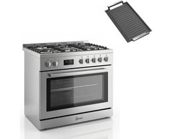 Gasfornuis Roestvrij staal Gas Elektro Fornuis 90 cm 126 L Aardgas Fl.Gas 4 Kw WOK, Zelfreinigend GCH E 818 X+Grillplaat