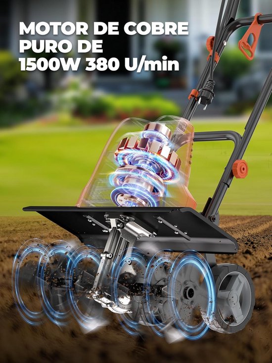 Lichte tuinfrees 1500 W met inklapbare handgreep en oververhittingsbeveiliging - 45 cm werkbreedte, 22 cm diepte van Merkloos	 — afbeelding 4