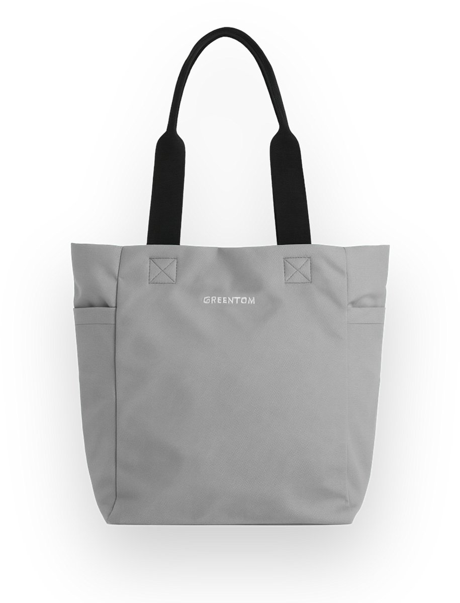 Greentom Shopper - Draagtas, Boodschappentas, Lichtgewicht & Duurzaam (Gerecycled) - Grijs